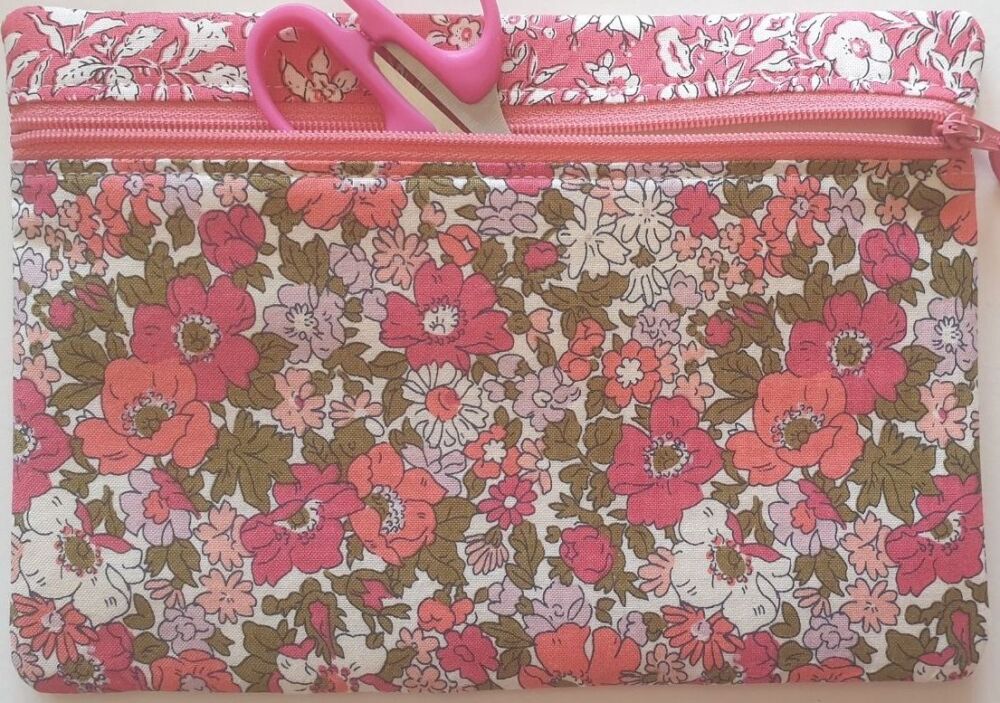 Liberty Cosmos coral floral notions pouch H5.5"x W8"