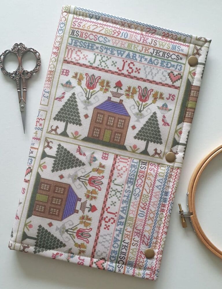 Large stitching companion, Jessie Stewart aged 13 sampler print.