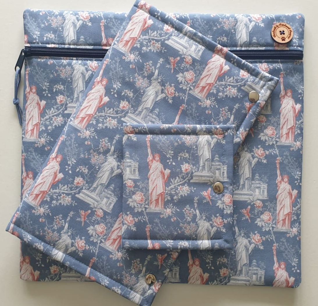 Set: Patriotic project bag, companion & floss keeper. 3 items. US Independence, Statue of Liberty. (HATS)