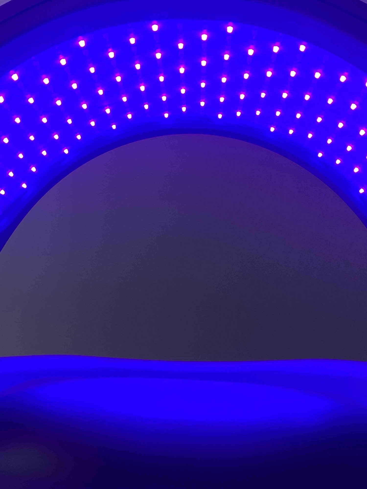 A halo of blue light from a LED Phototherapy device