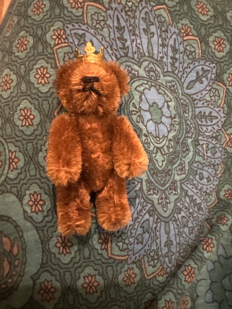 Antique shuco miniature bear wearing a crown