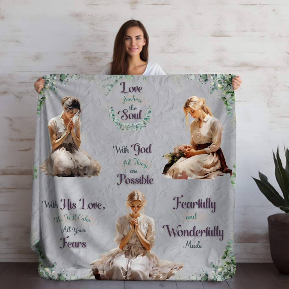 Woman Praying Fleece Blankets