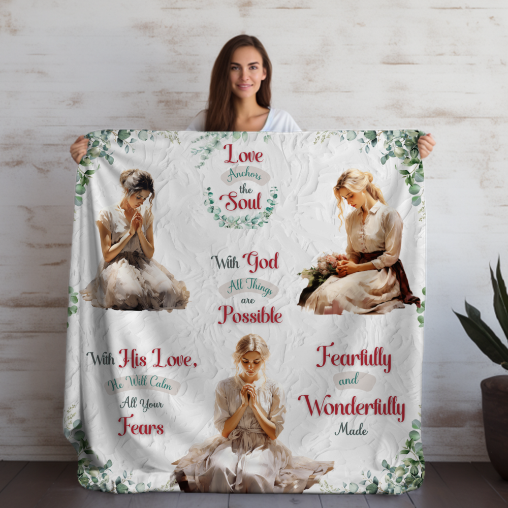 Woman Praying Fleece Blankets