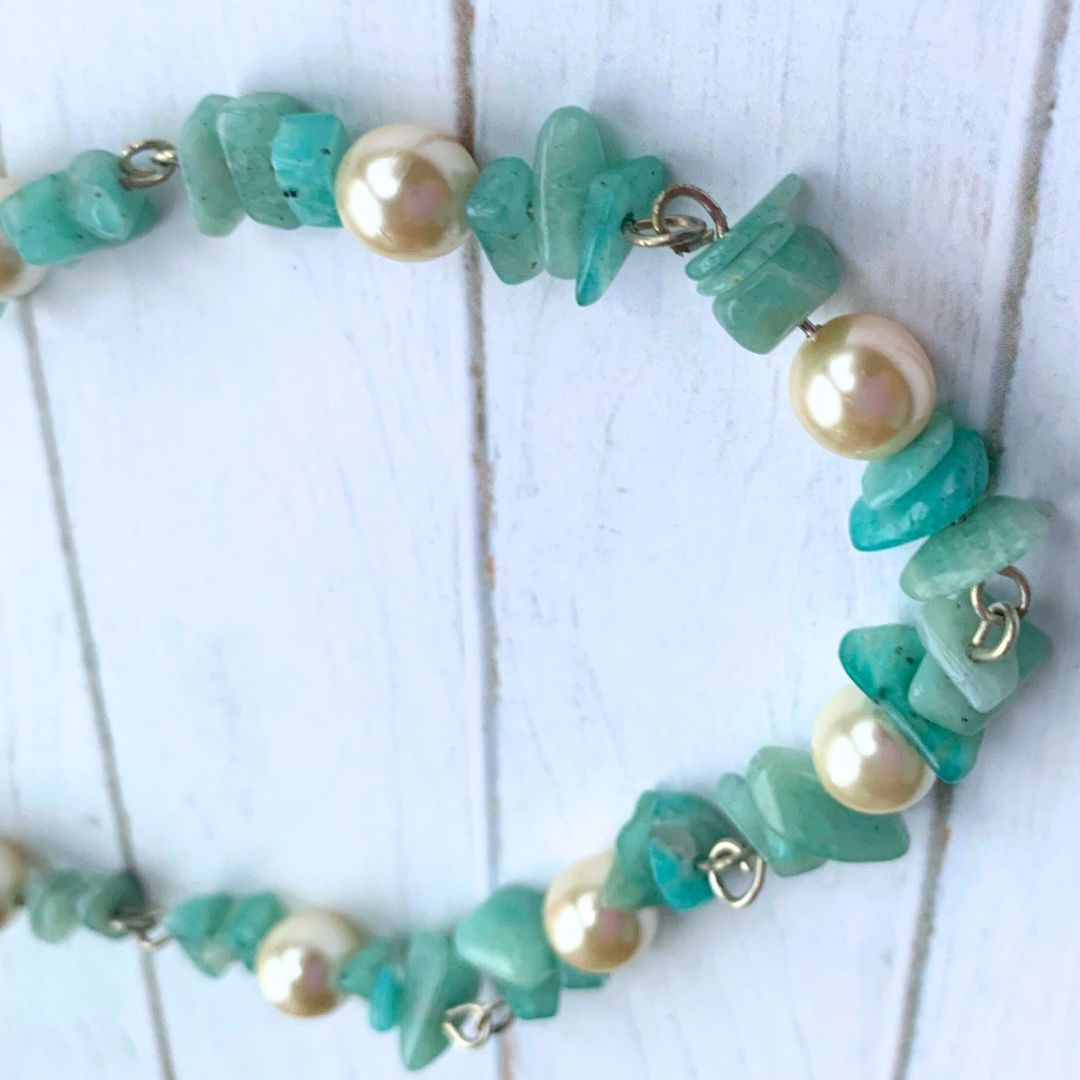 Aquamarine & Glass Pearl Necklace