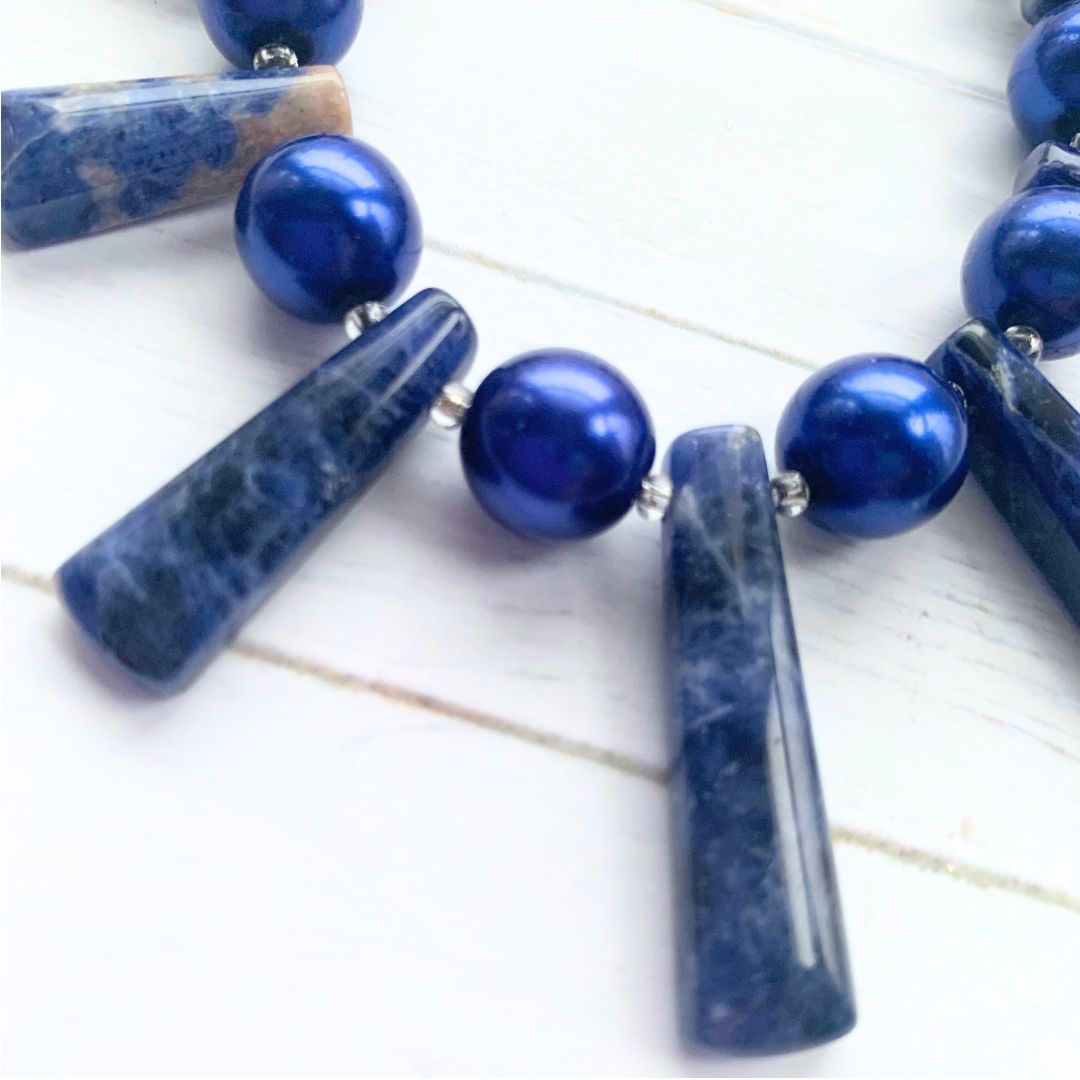 Lapis Lazuli & Glass Pearl Necklace