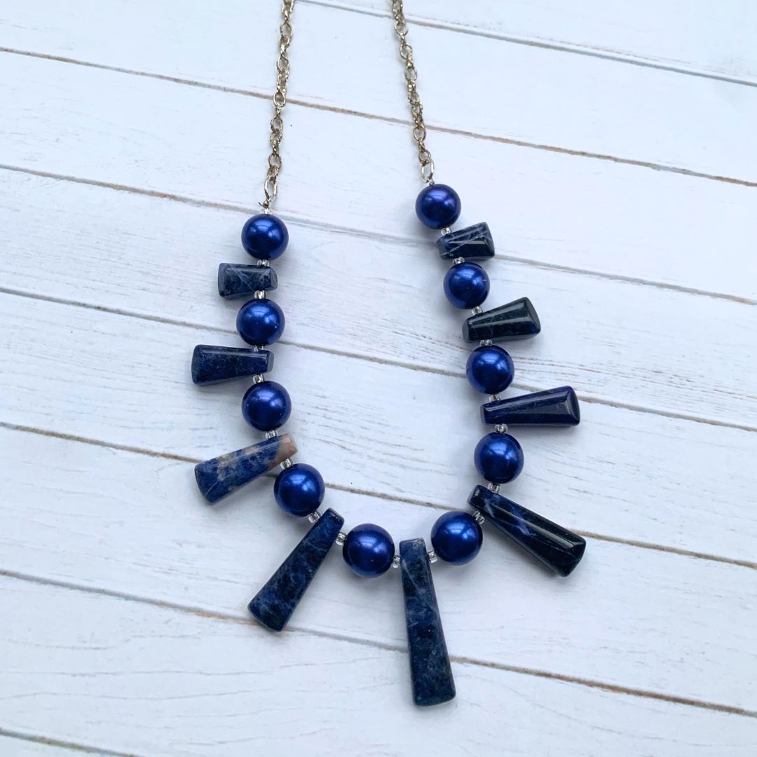 Lapis Lazuli & Glass Pearl Necklace