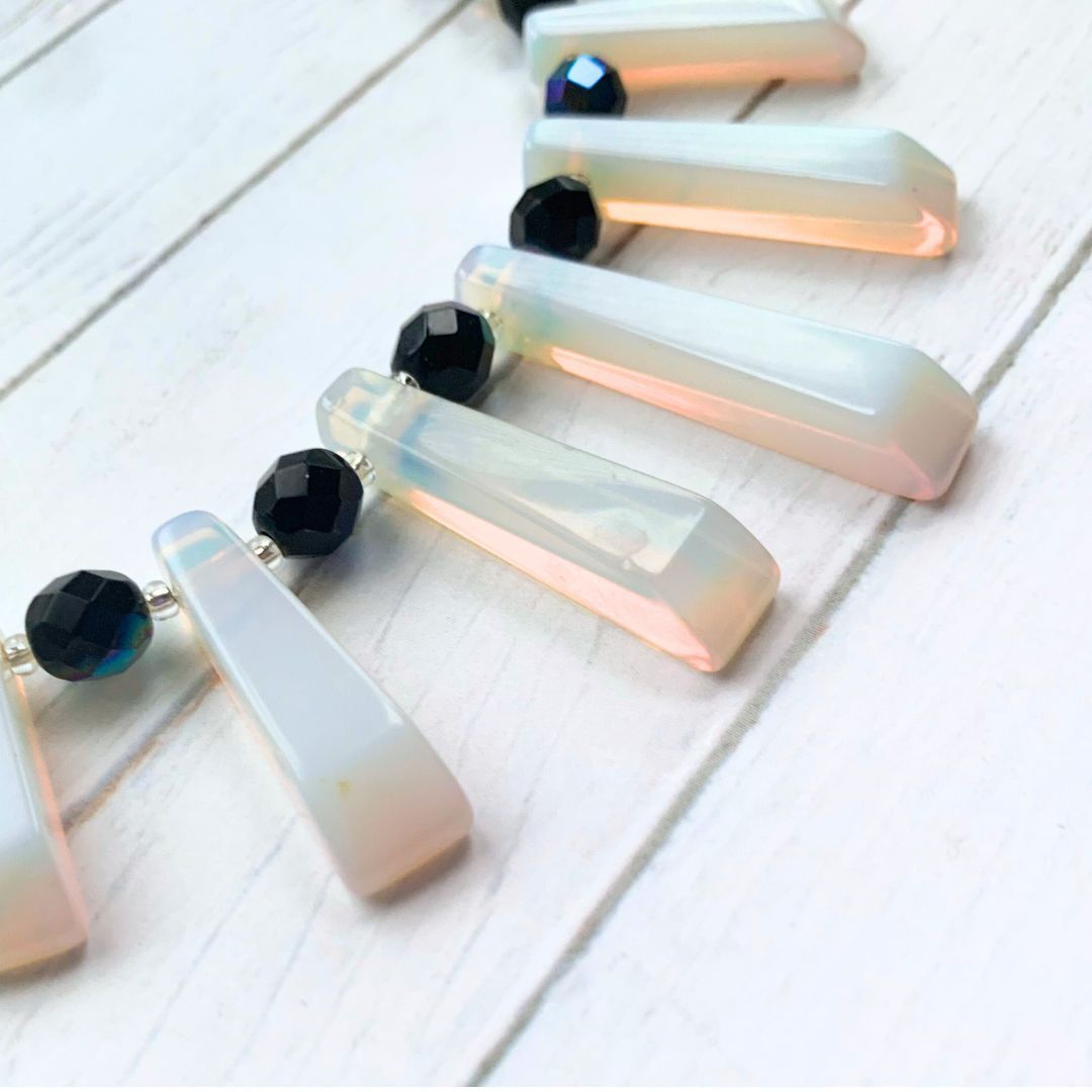 Moonstone & Aurora Borealis Glass Beads Necklace