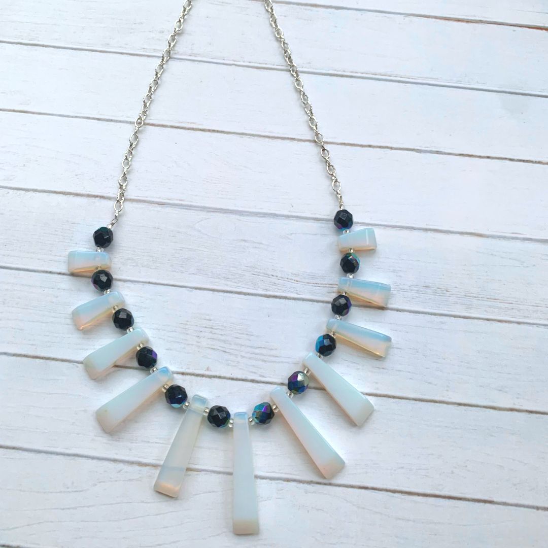 Moonstone & Aurora Borealis Glass Beads Necklace
