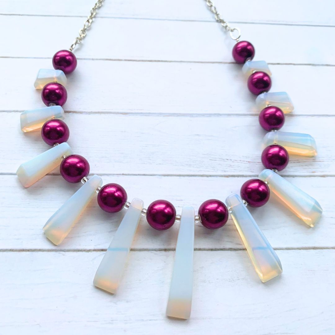 Moonstone & Burgundy Glass Beads Necklace