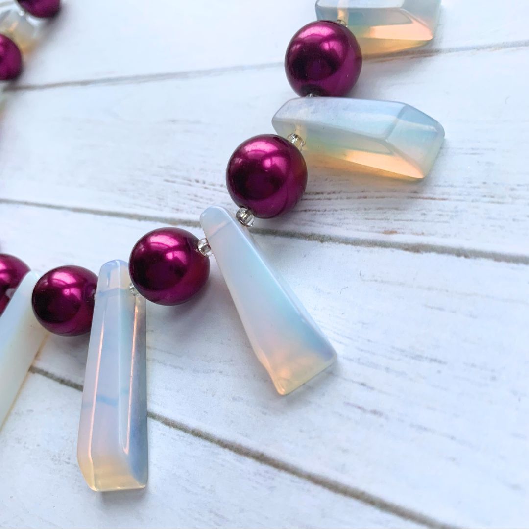 Moonstone & Burgundy Glass Beads Necklace