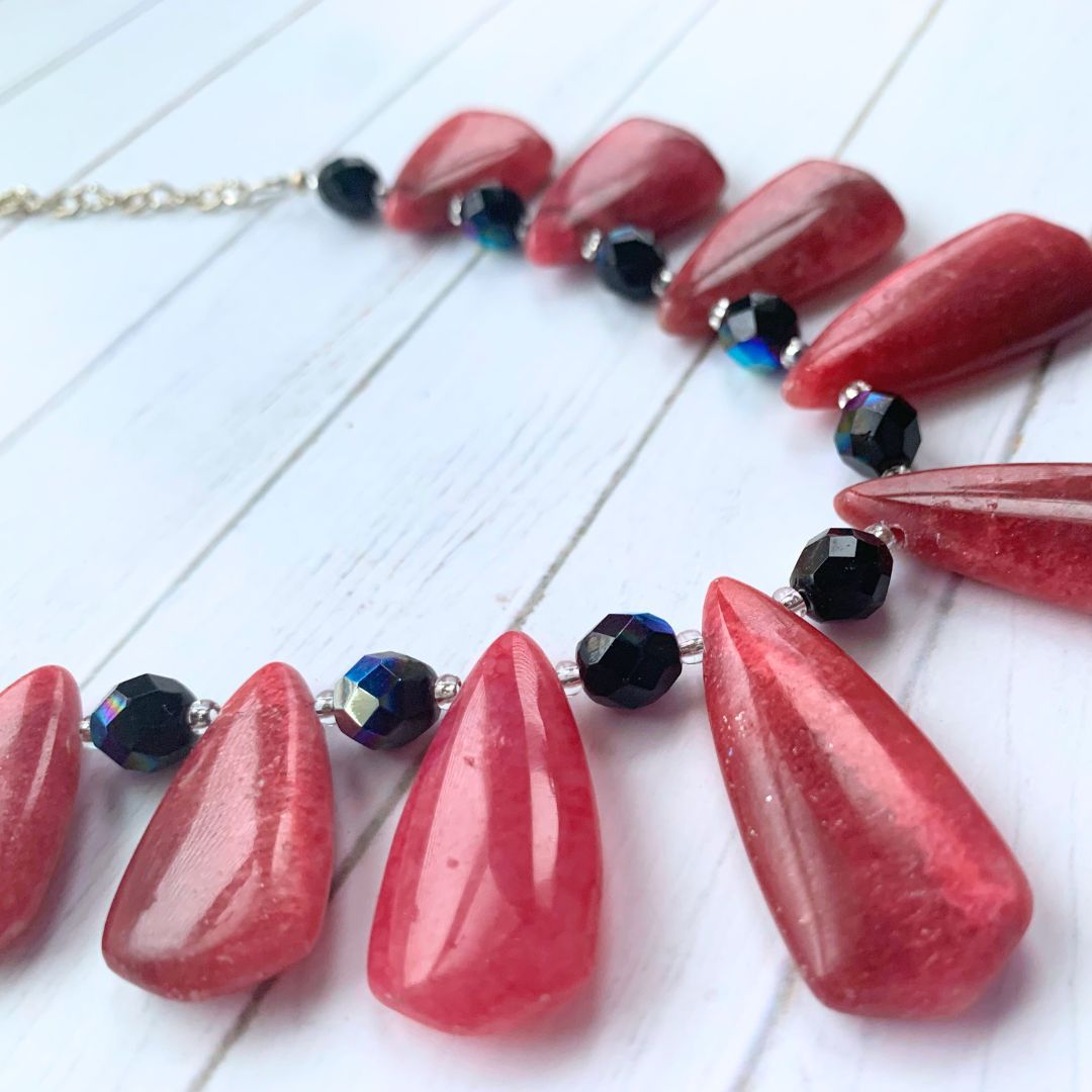 Rhodonite & Aurora Borealis Glass Beads Necklace