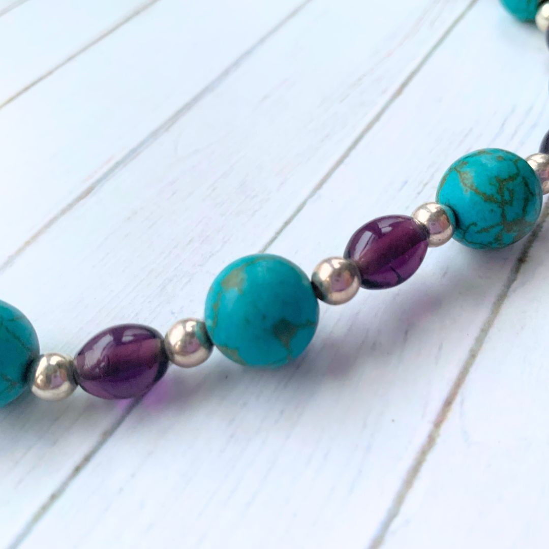 Turquoise & Purple Glass Beads Necklace