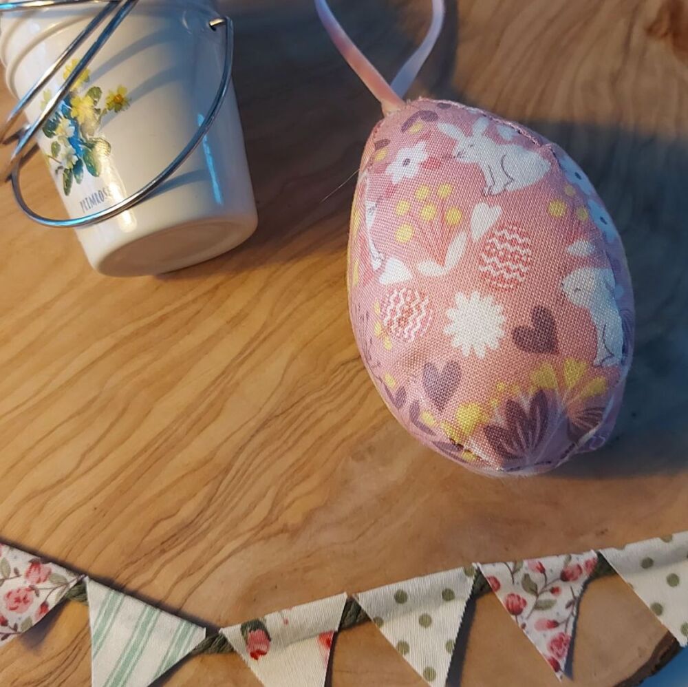 Pink bunny fabric hanging easter egg decor