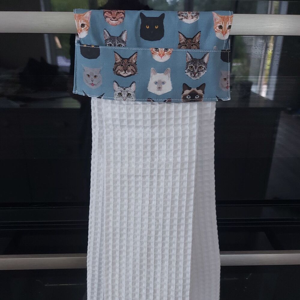 Cat print hanging tea towel