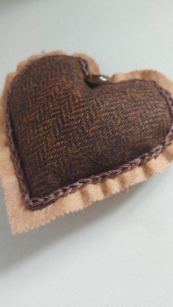 Harris Tweed brown hanging heart