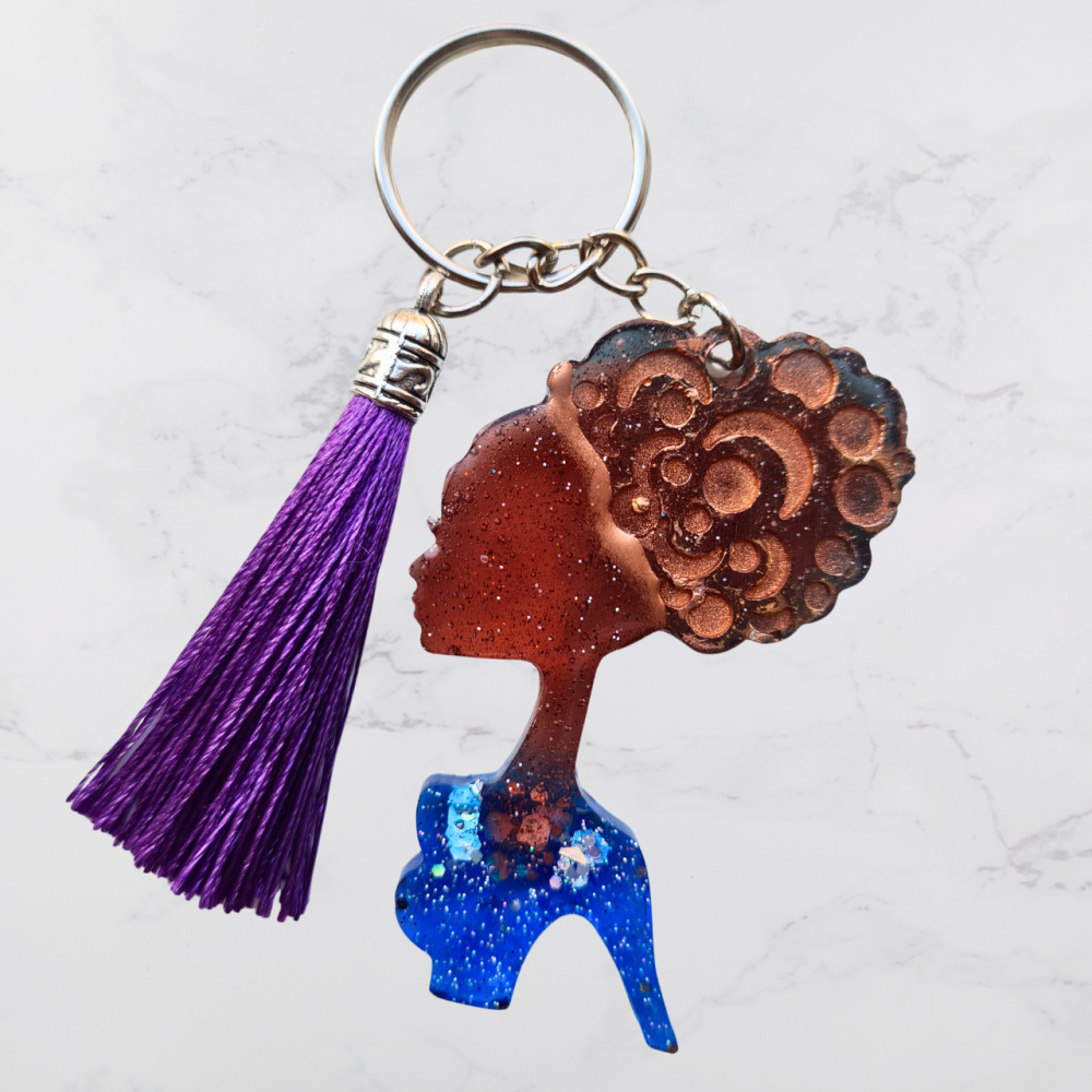 Brown & Blue Afro-head Keyring