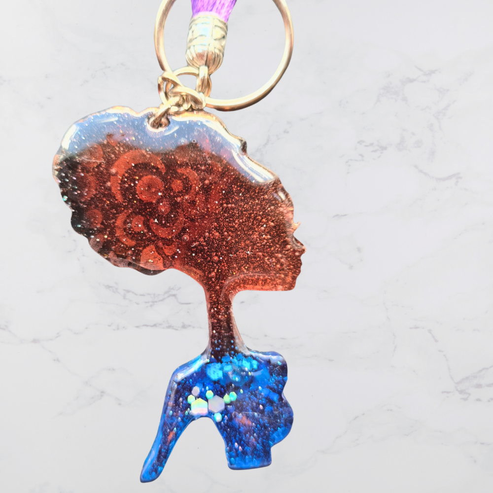 Brown & Blue Afro-head Keyring