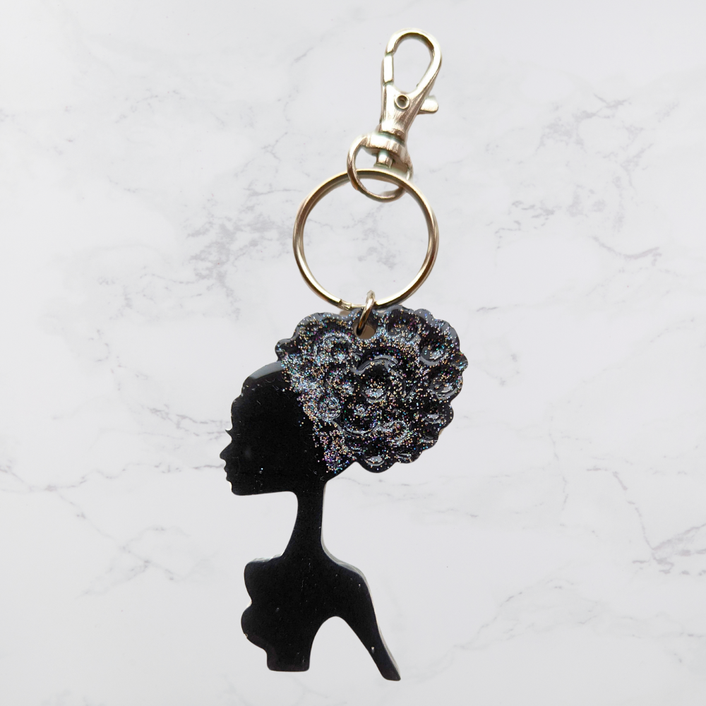 Female afro-head shaped Keyring