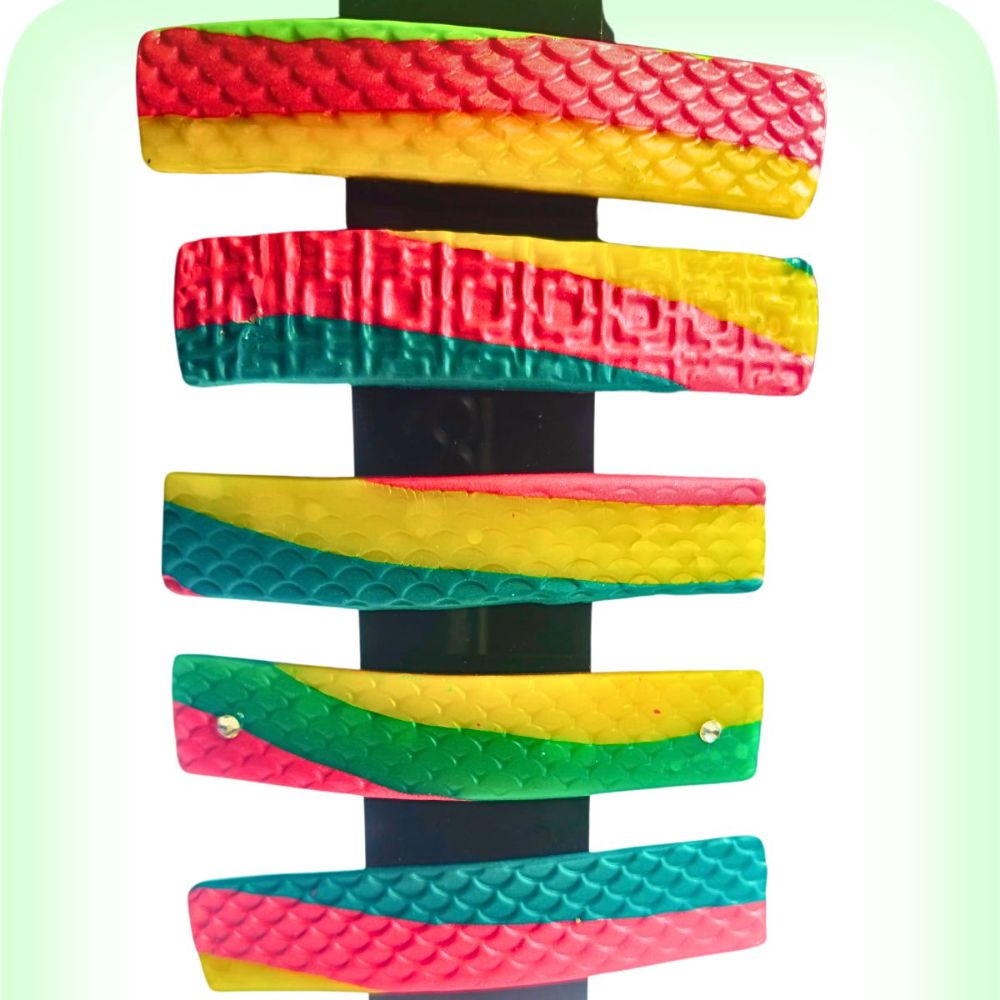 Hair Clip in Red, Gold, and Green vertical stripes