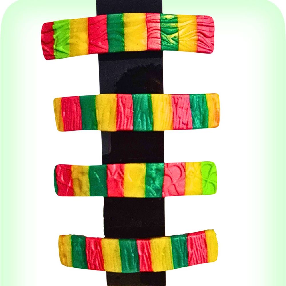 Hair Clip in Red Gold and Green horizontal stripes