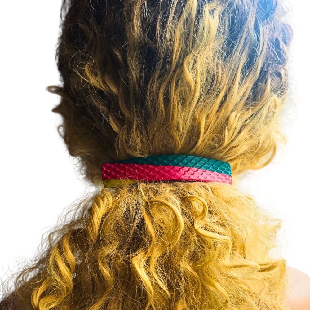 Hair Clip in green, red and yellow stripes