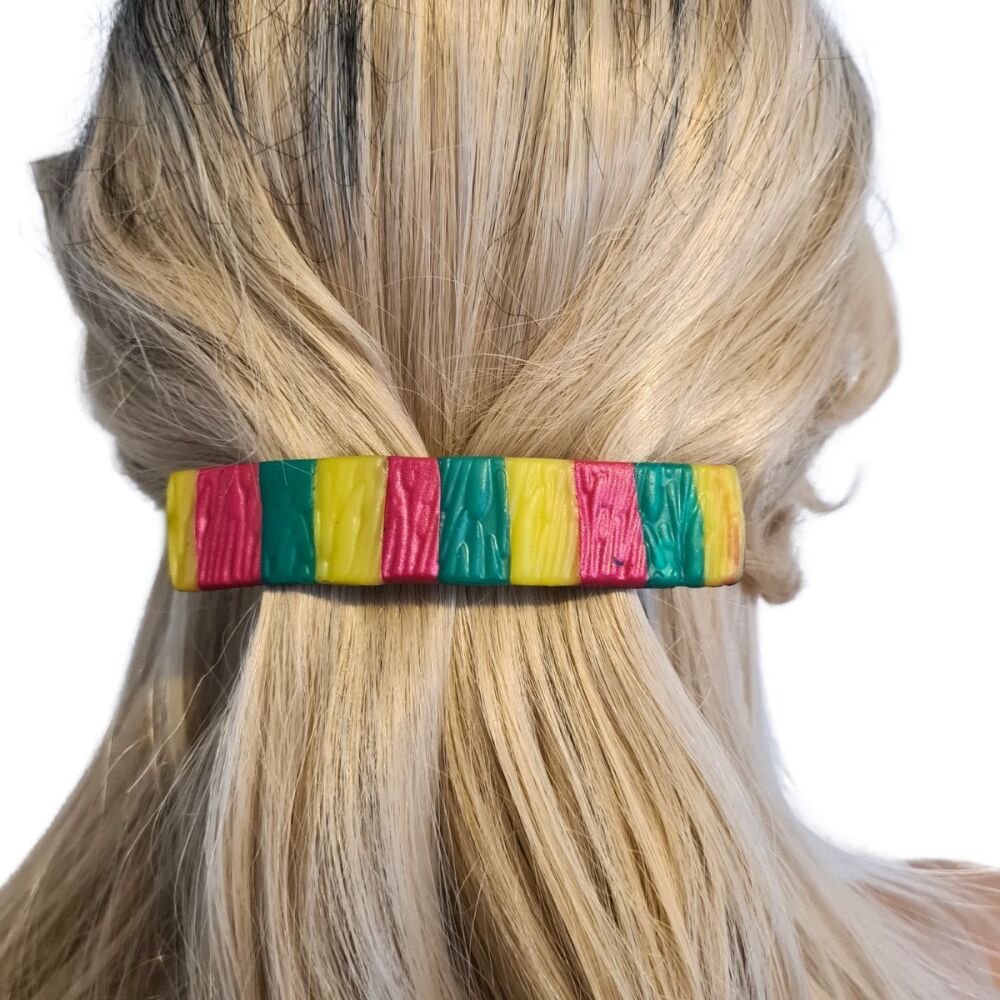 Handmade Hair Clip in red, gold and green