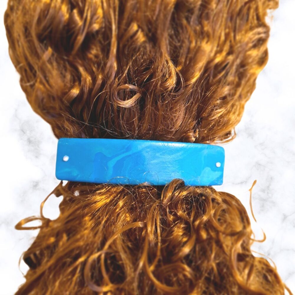 Leather Effect Blue Hair Clip Barrette