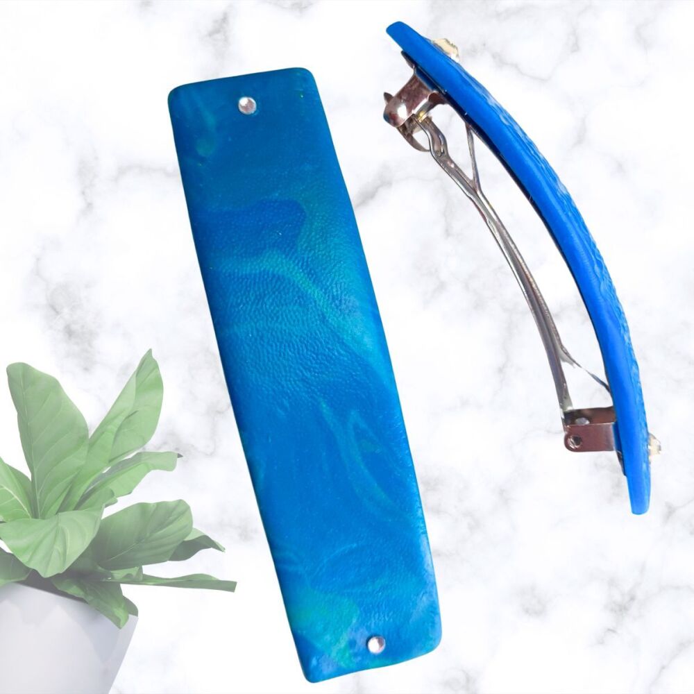 Leather Effect Blue Hair Clip Barrette