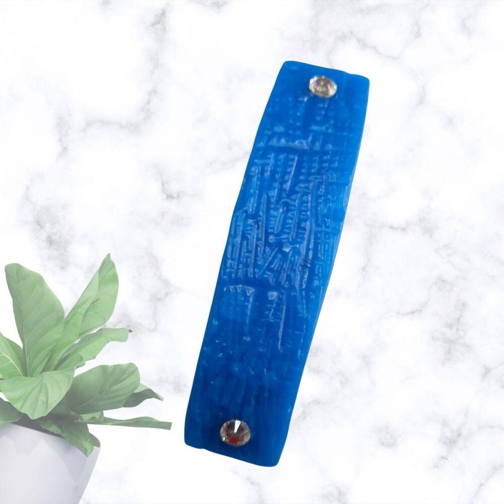 Leather Effect Blue Hair Clip Barrette