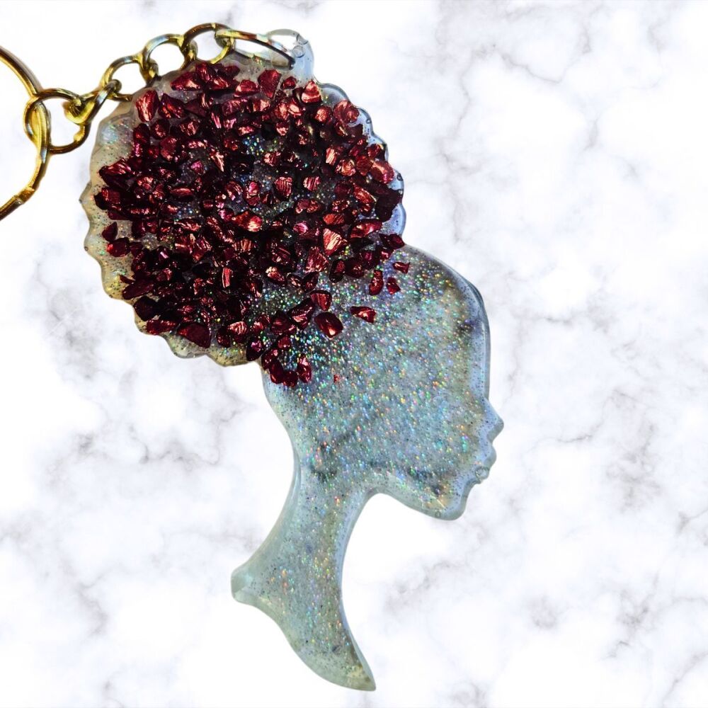 Brown Glitter Female Afro-head shaped Keyring