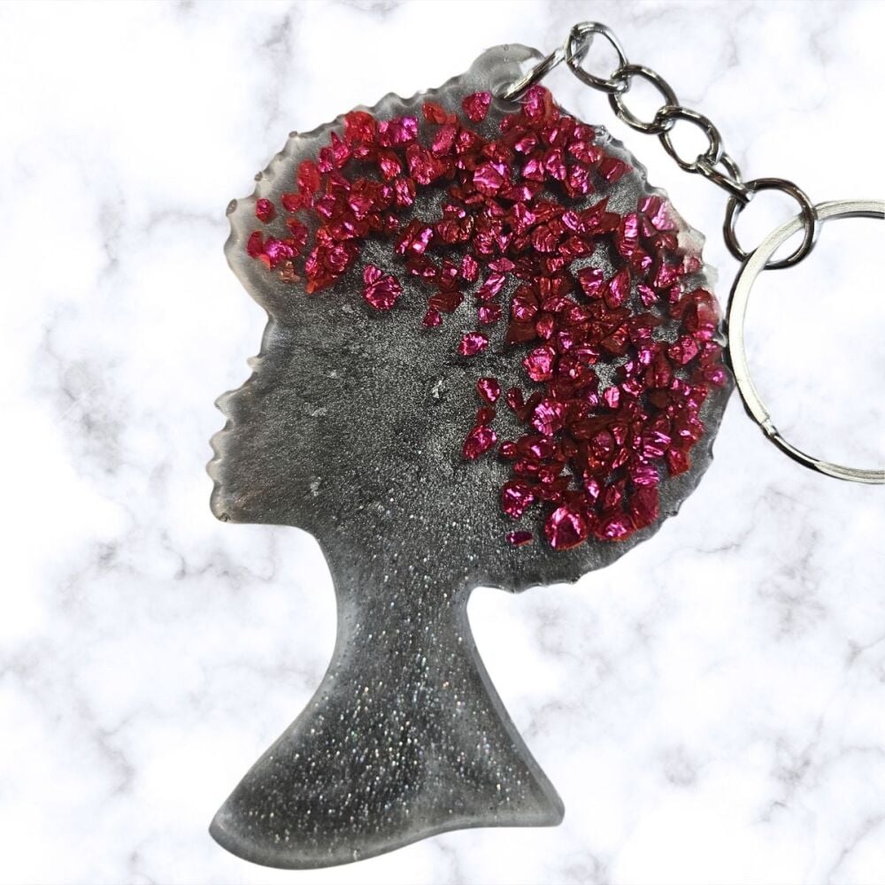 Red Afro-head shaped Keyring