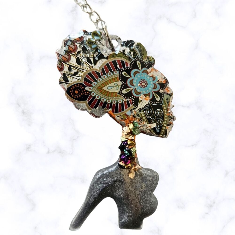 Red Gold Glitter Female Afro-head shaped Keyring