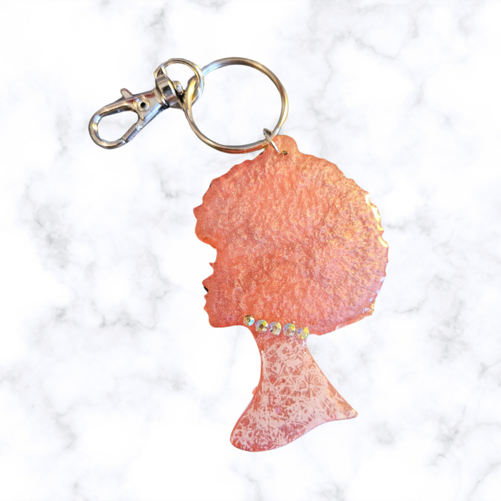 Pink Afro-head shaped Keyring