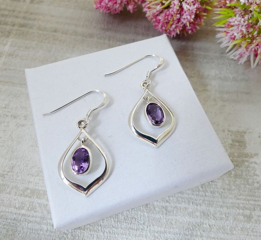 Silver  Amethyst Drop Earrings