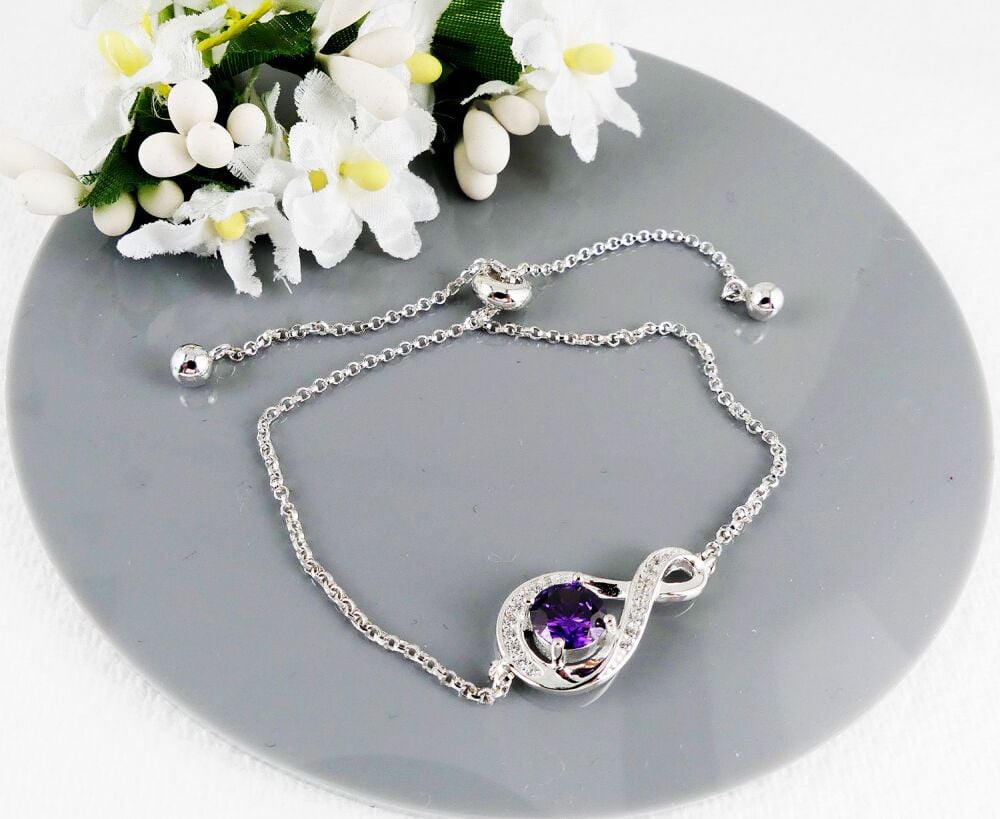 Silver Amethyst Chain Charm Bracelet