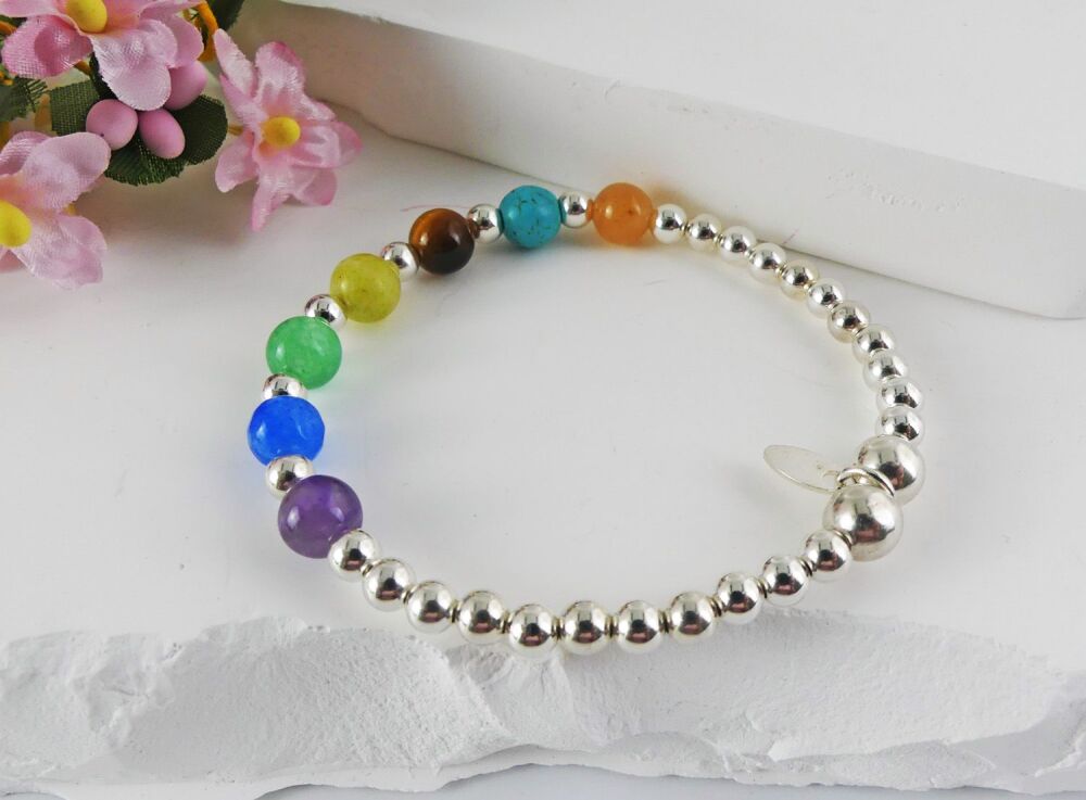 Sterling Silver chakra Bead Bracelet