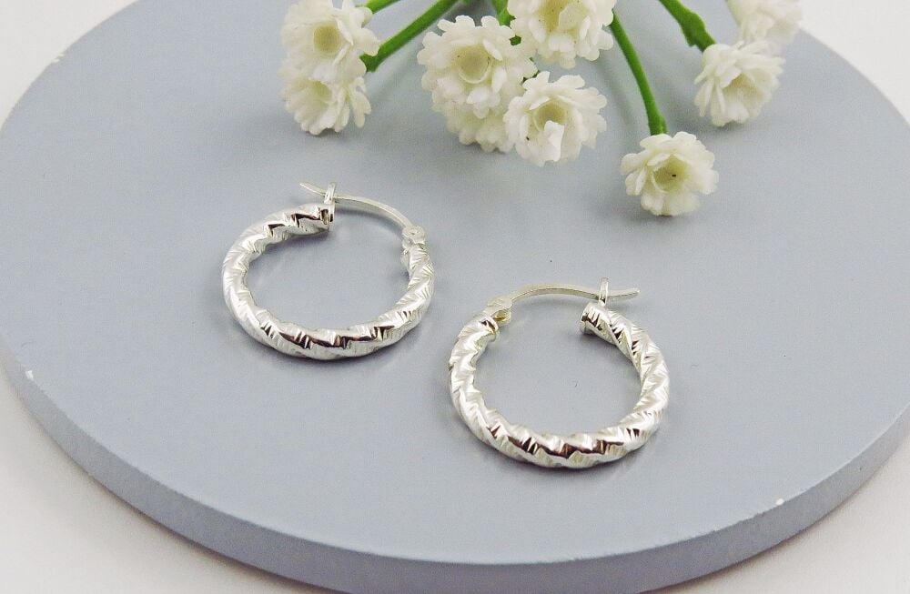 Silver Twist Round Hoop Earrings