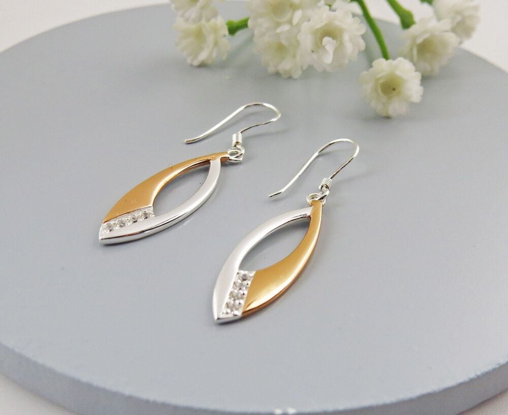 Rose Gold - Silver Drop Earrings