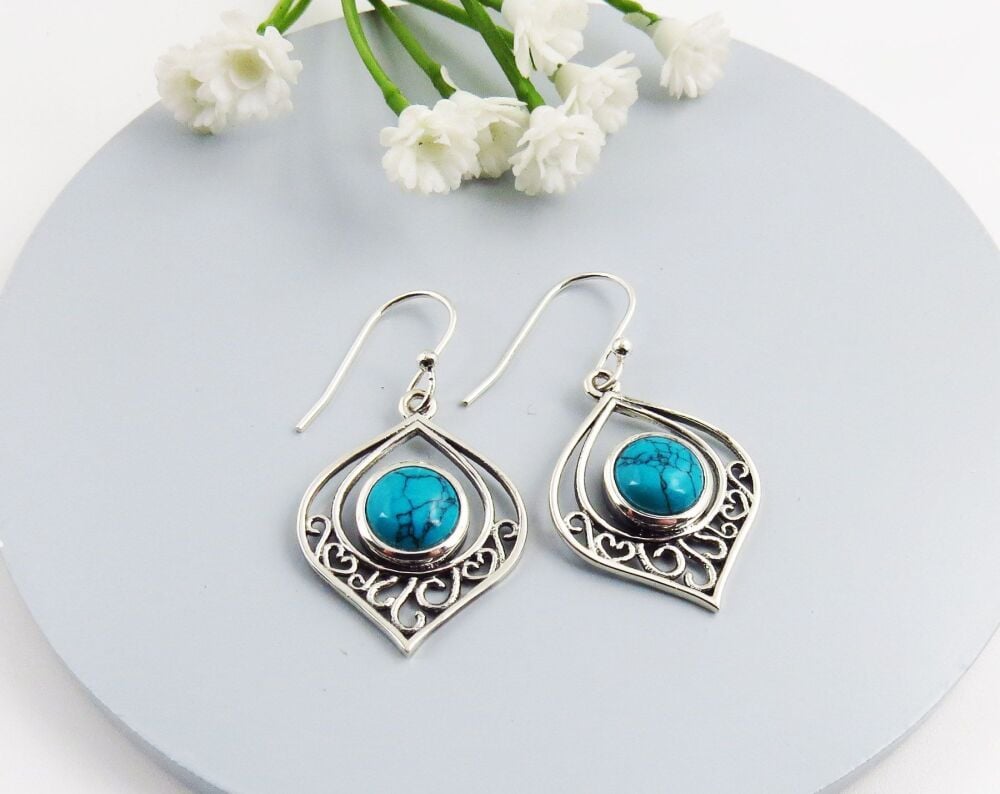 Silver Turquoise Drop Earrings