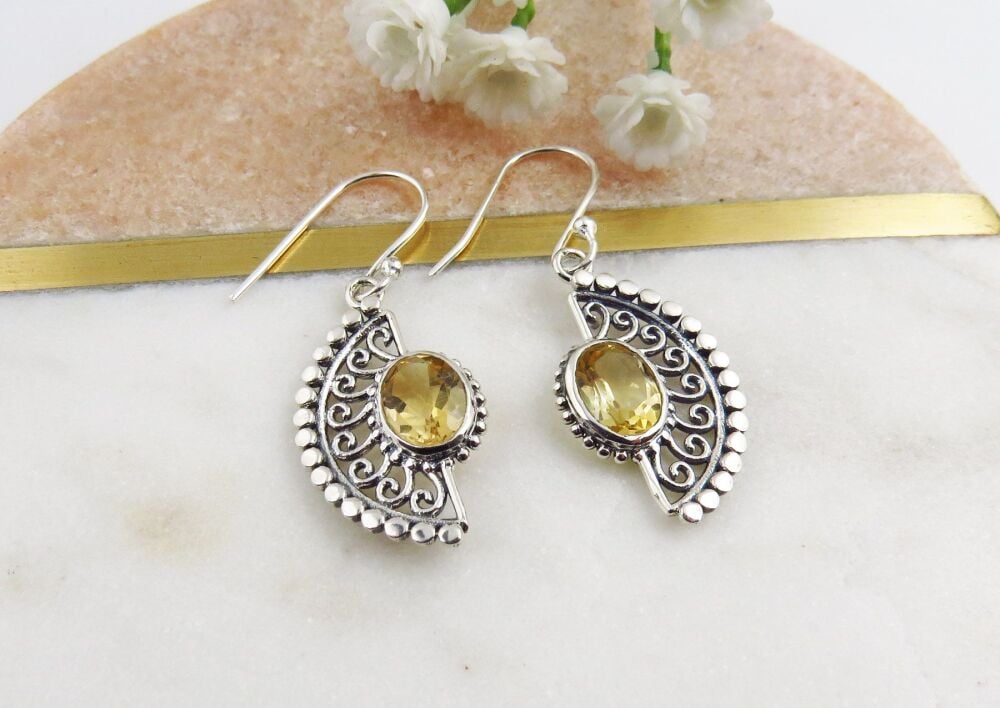 Silver Citrine  Drop Earrings