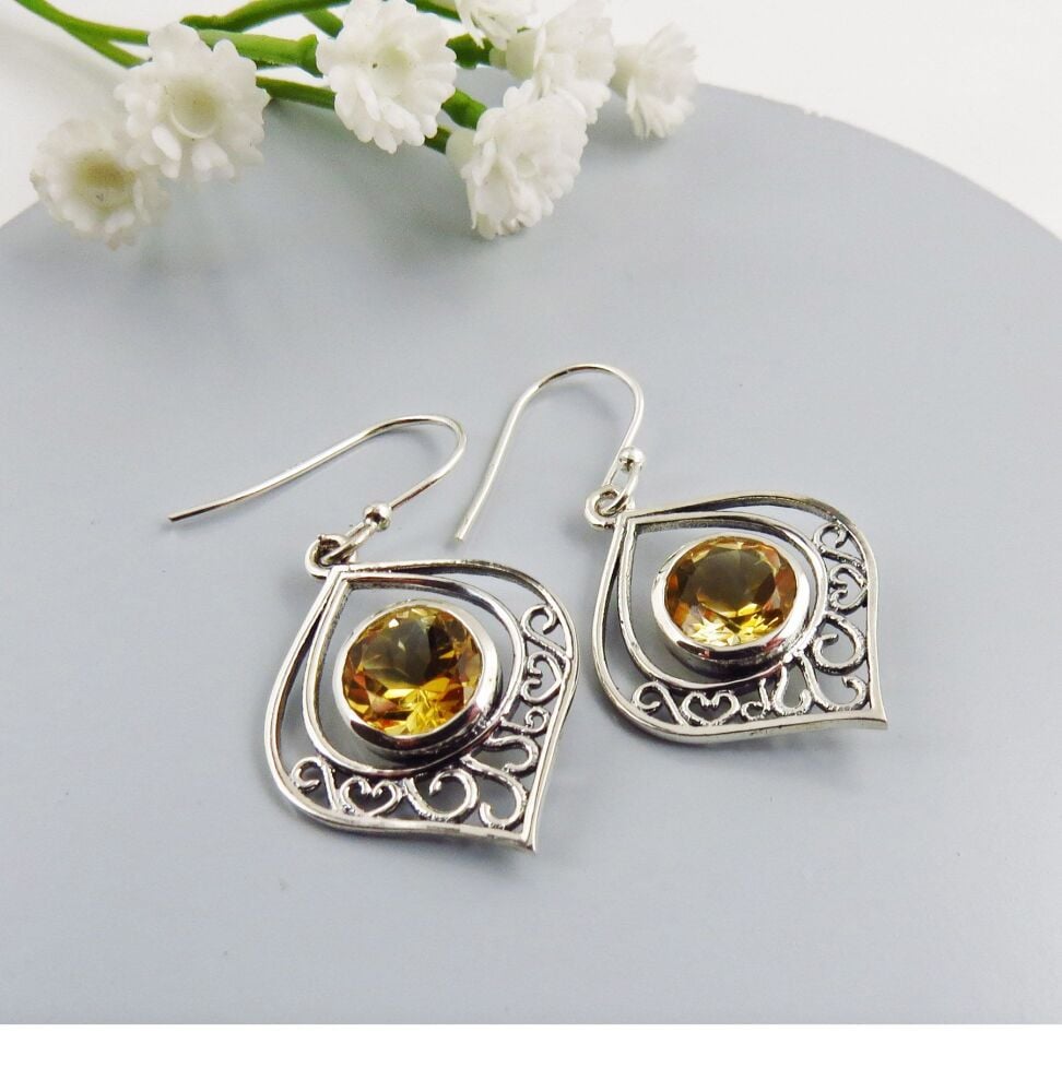 Silver Citrine Drop Earrings