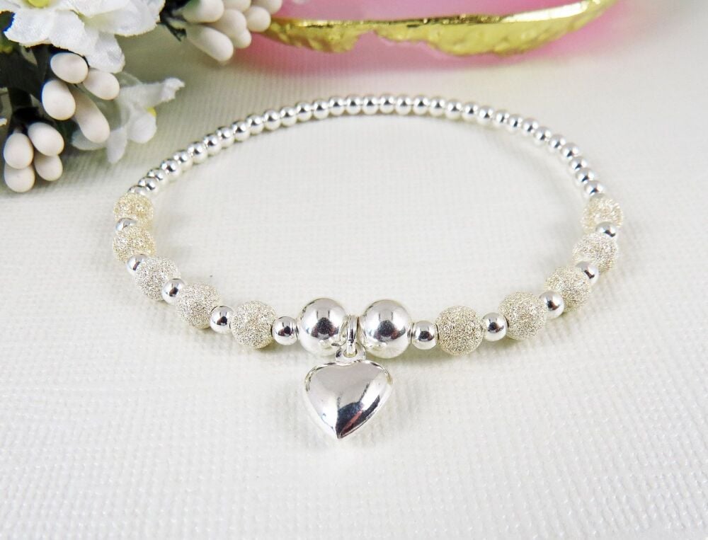 Sterling Silver Heart Charm Bracelet