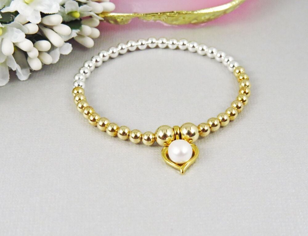 Gold Silver Heart Charm Bracelet