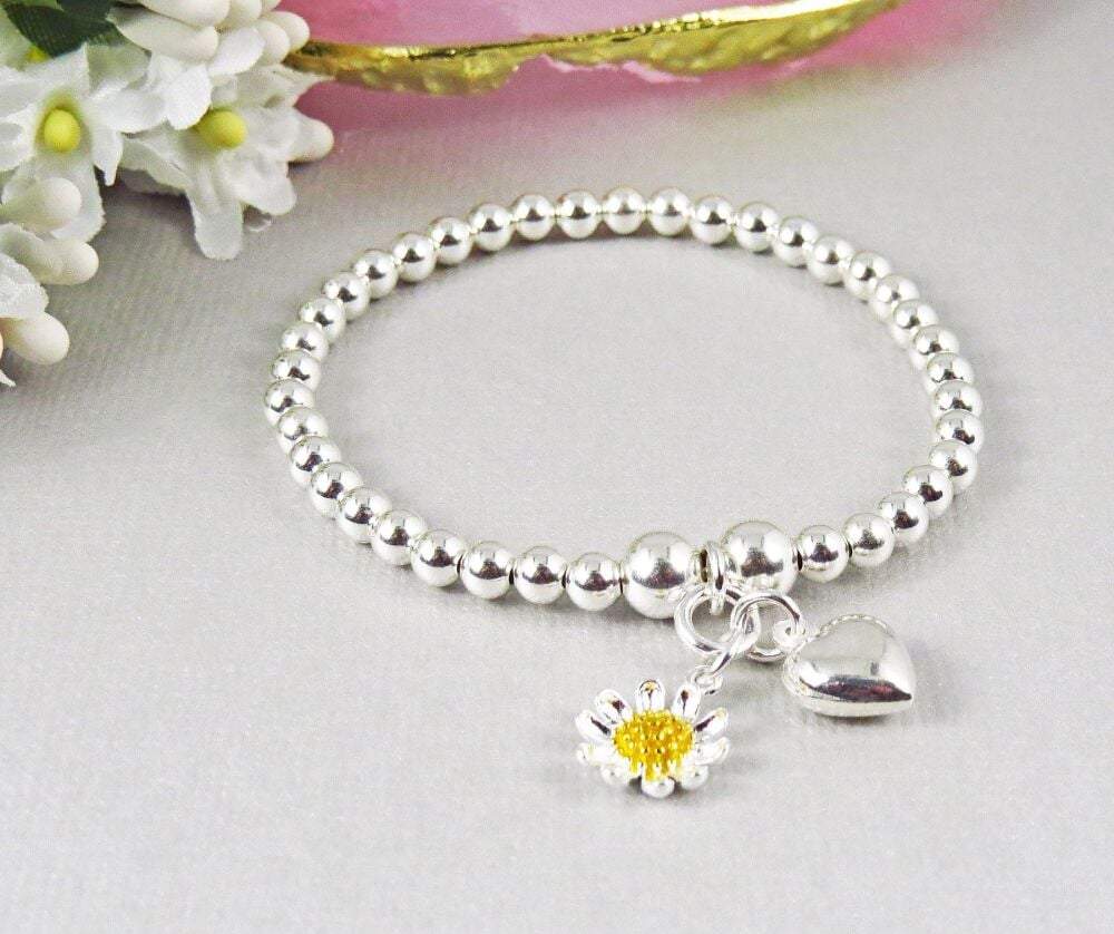 Daisy Heart Charm Bracelet