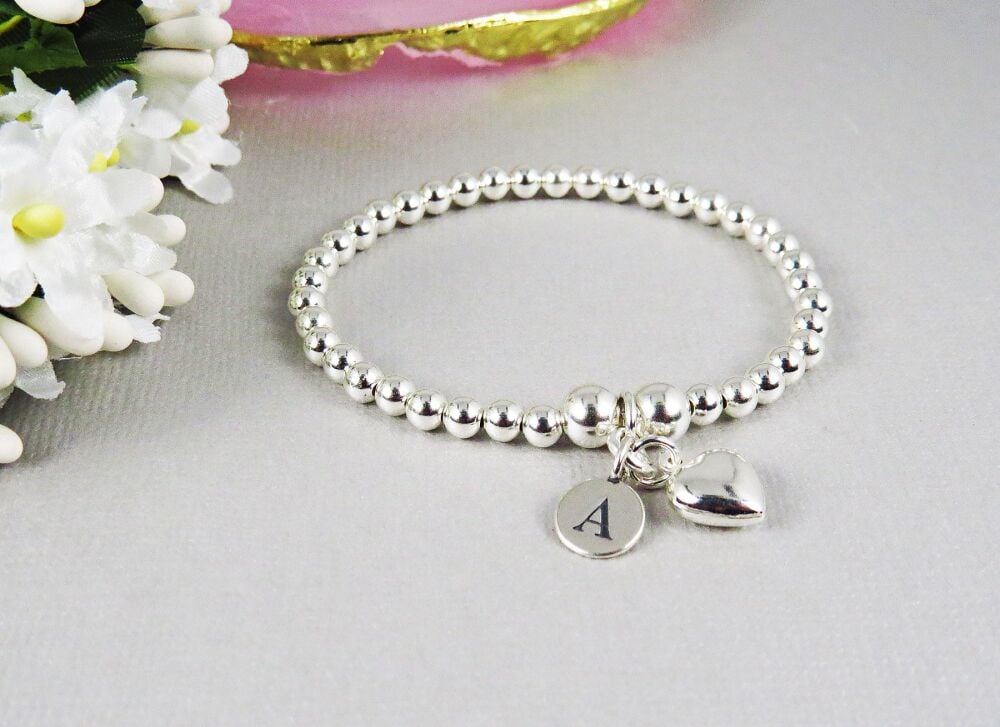 Silver  Heart Initial Charm Bracelet