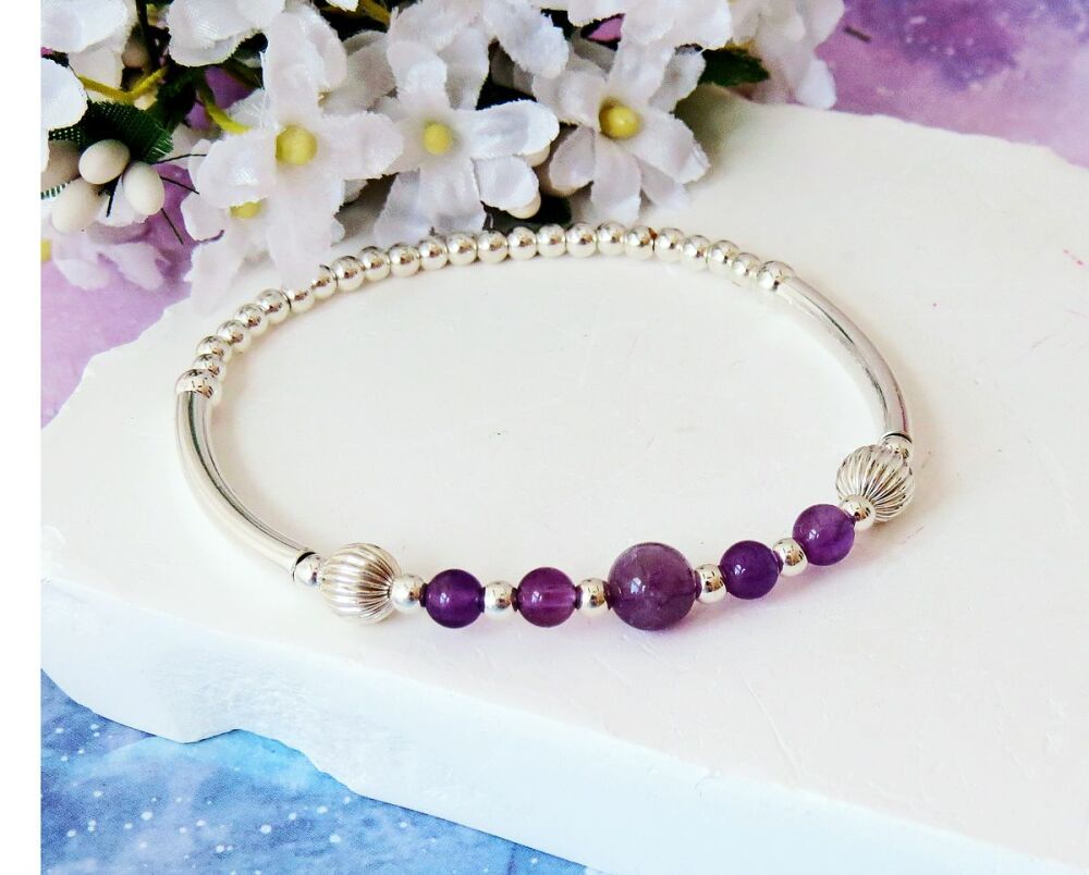 Silver Amethyst Gemstone Bracelet