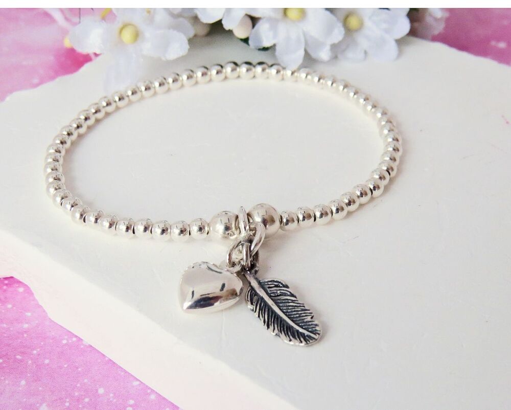 Feather Heart Charm Bracelet