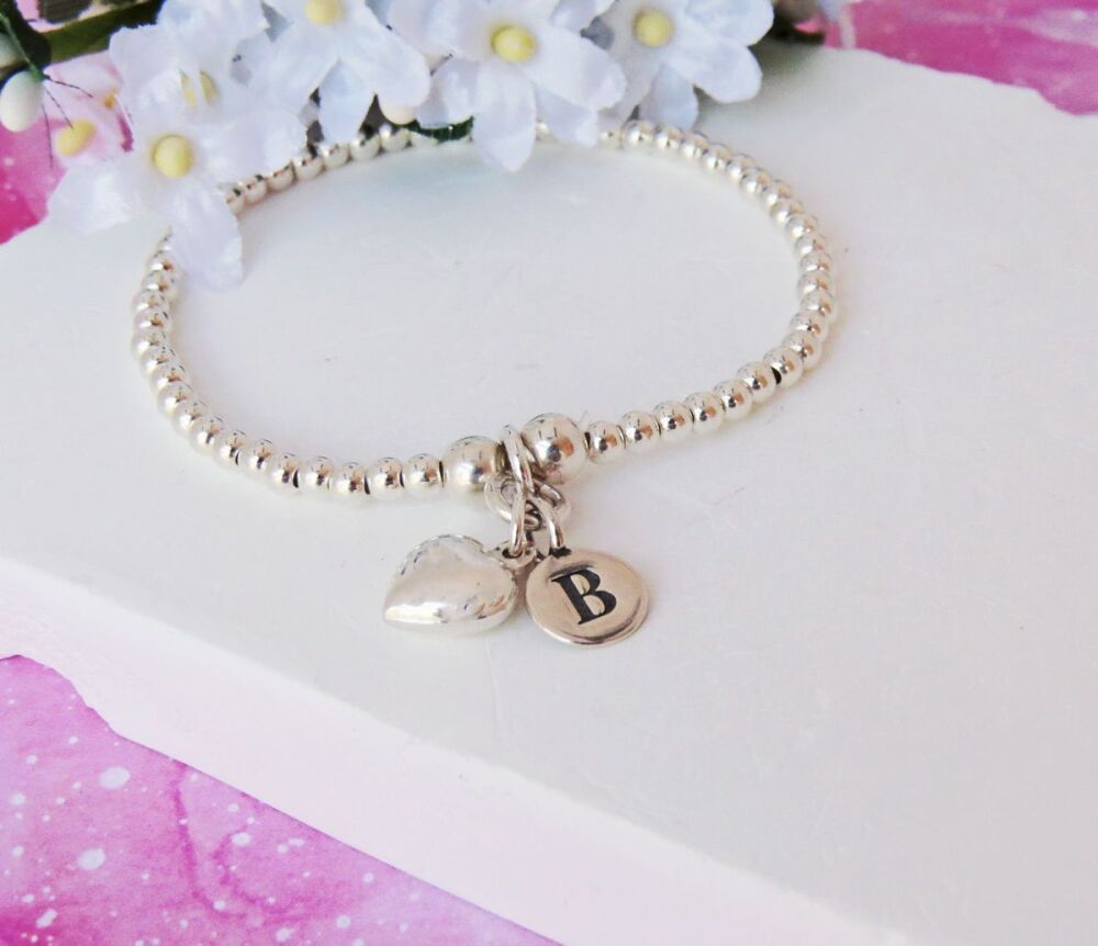 Silver Initial Heart Bracelet