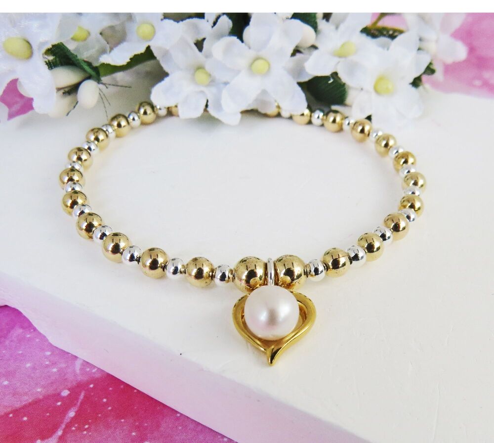 Gold Pearl Charm Bracelet