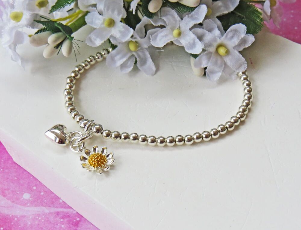 Daisy Heart Charm Bracelet